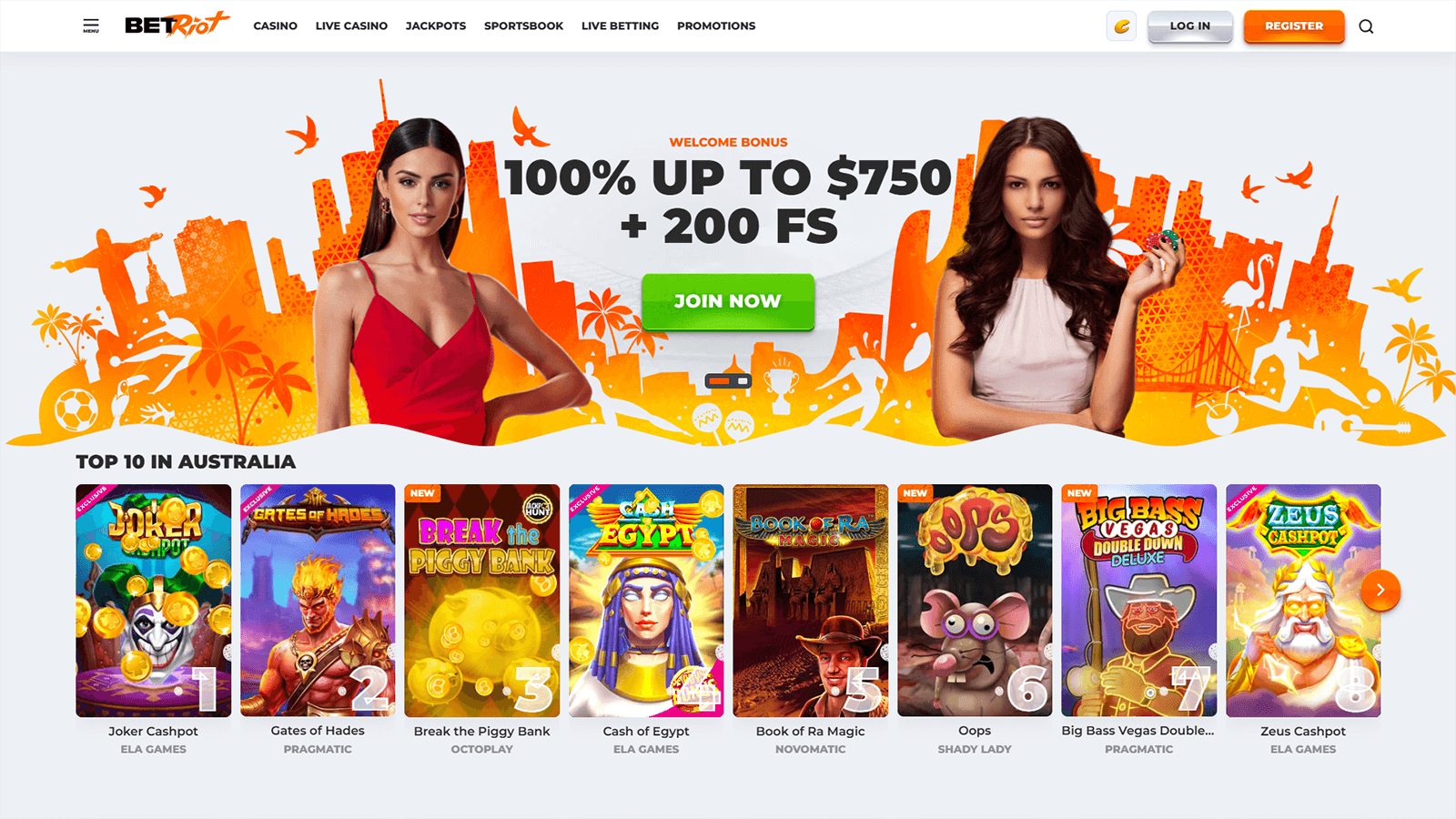 BetRiot Casino Homepage