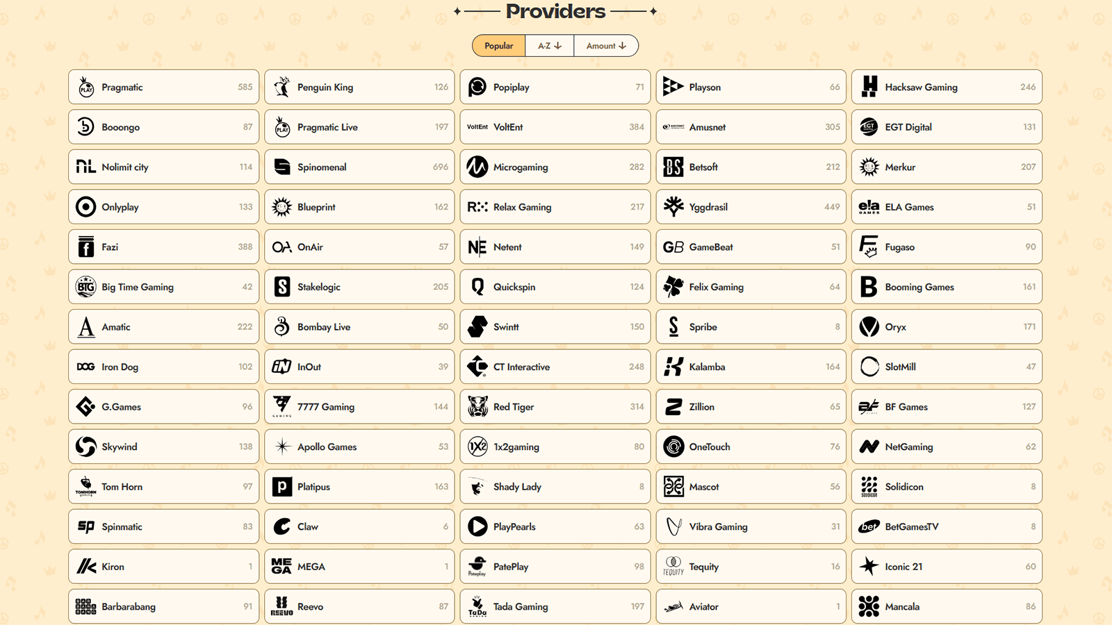 Casino Game Providers at Vinyl Casino