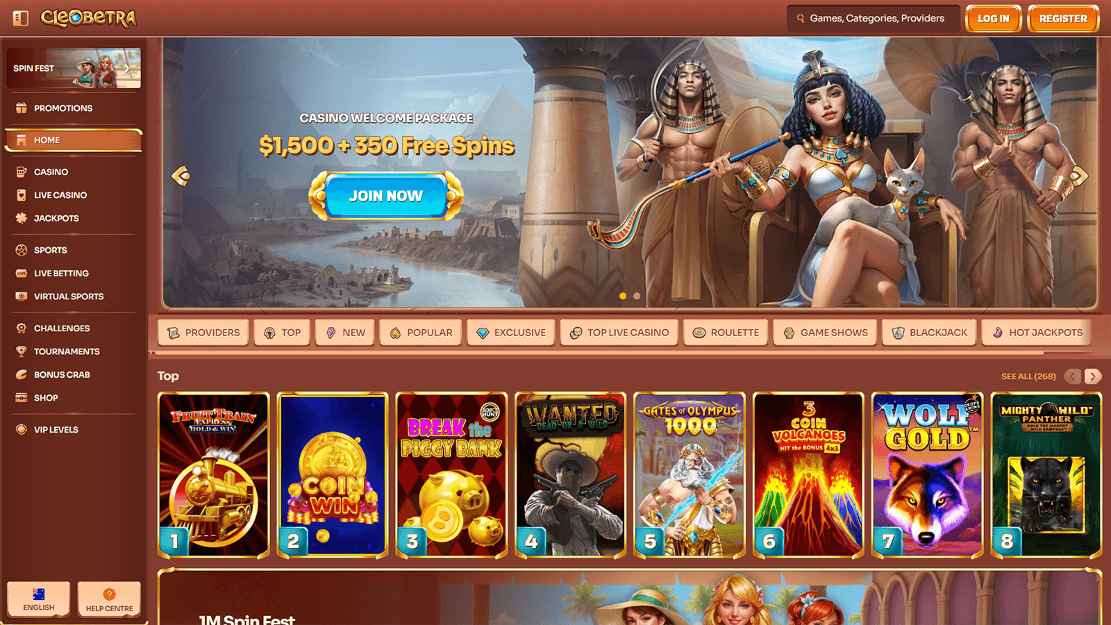 CleoBetra Casino Homepage