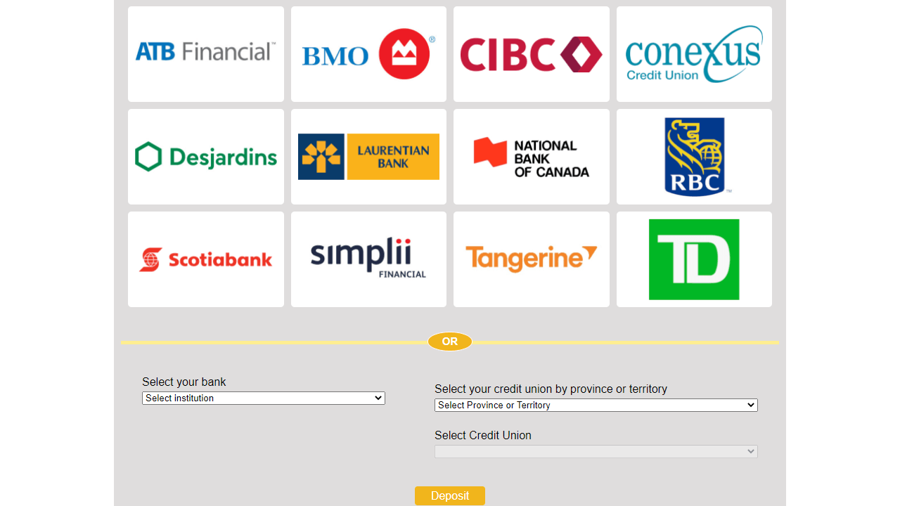 Interac Online in Casinos   Select your Financial Institution