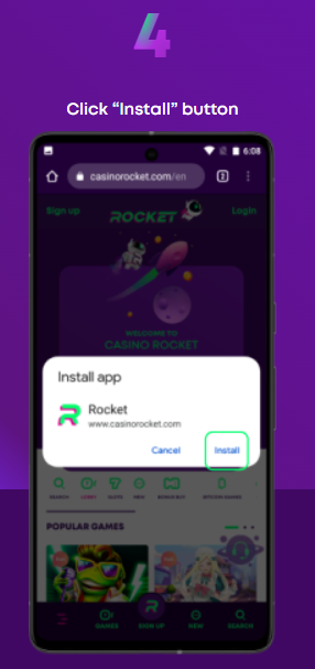 Rocket Casino Australia Android App Installation Step 4