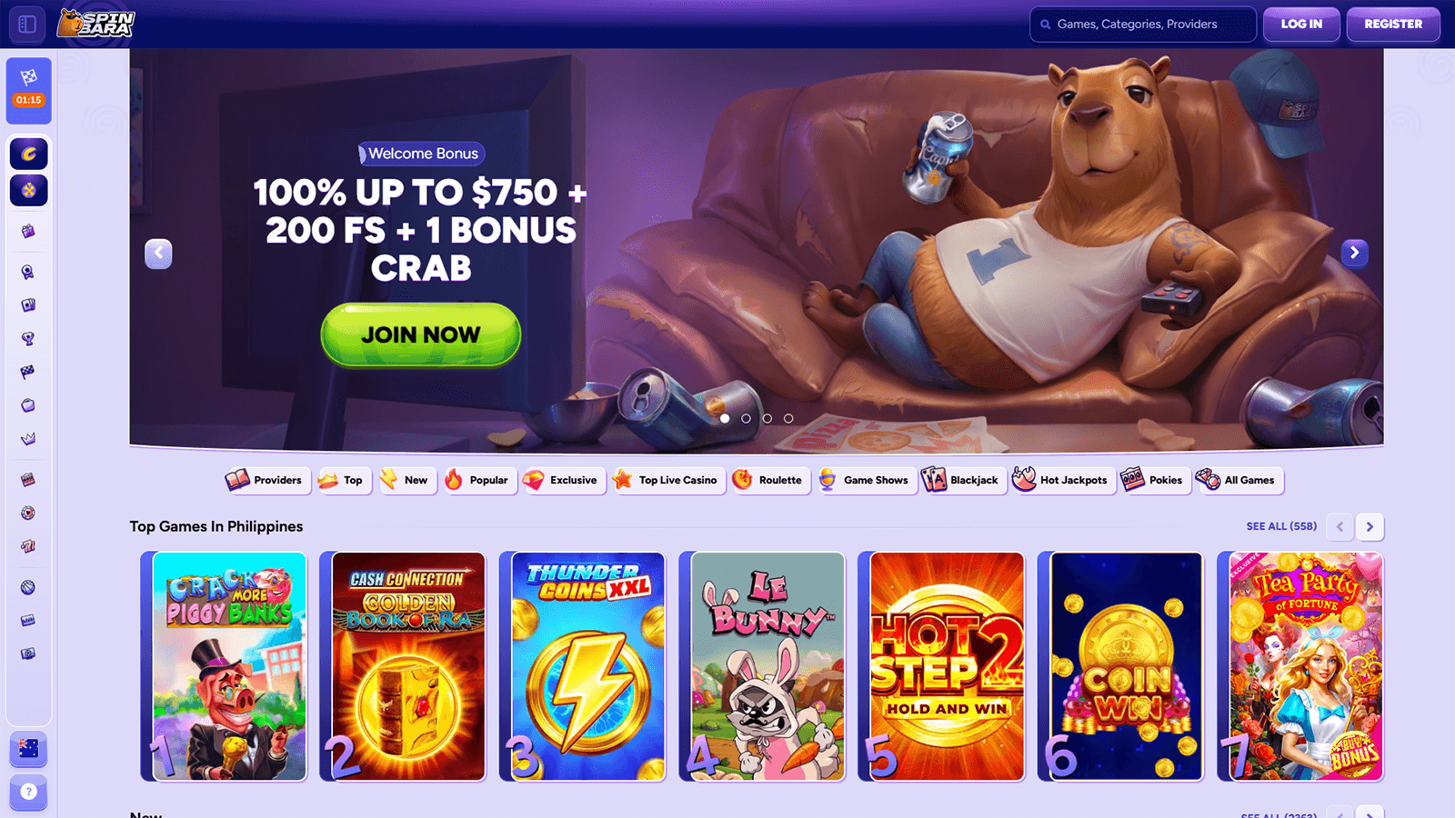 SpinBara Casino Homepage in Australia