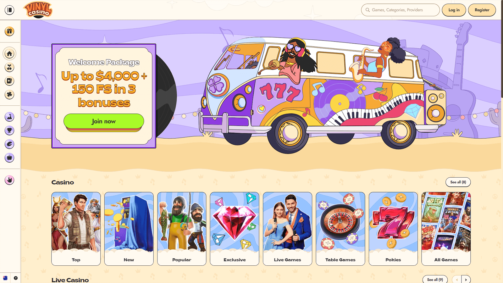 Vinyl Casino Homepage in Australia